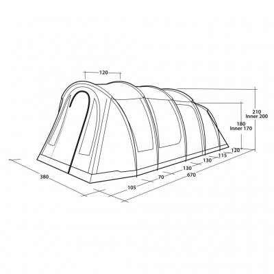 Maßskizze des Familienzelts Outwell Edmonds 6 TC