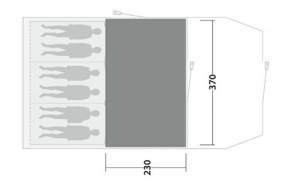 Der Zeltteppich bedeckt den gesamten Wohnbereich des Familienzelts Durango / Birdland 4 TC