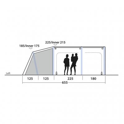 Höhenmaße für das Outwell Iowa 5 Air Familienzelt.