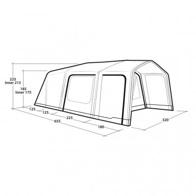 Abmessungen des Outwell Iowa 5 Air Familienzeltes