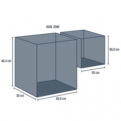 Maße der doppelten Fächer in der Outwell Arctic Frost 55 Kompressor-Kühlbox.