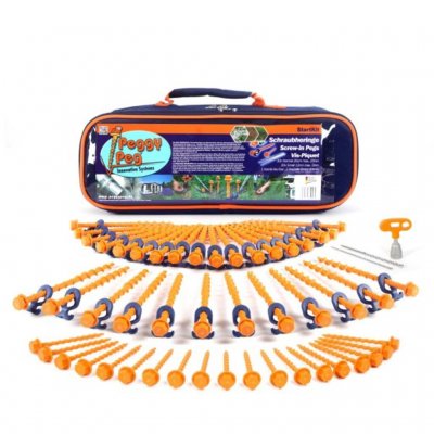 Das Peggy Peg Schraubhering Startkit ist ein Set mit Zeltheringen, die in den Boden geschraubt werden.
