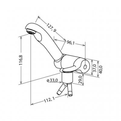 Maßzeichnung für Reich Keramik Style Einhebelmischer.