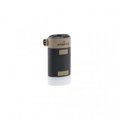 Kompakte und robuste batteriebetriebene Luftmatratzenpumpe, die auch als Lampe und Powerbank dient.