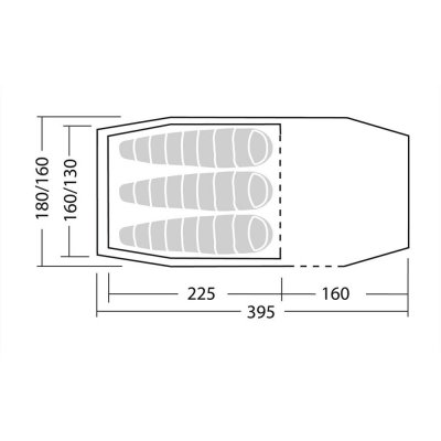 Robens Osprey 3EX planlösning med innertält för tre personer och stor absid.