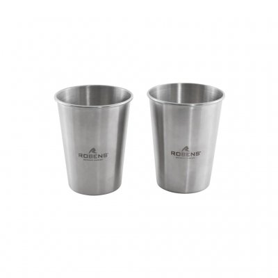 Set mit 2 Bechern/Trinkgläsern aus Edelstahl.