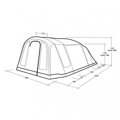 Maßzeichnung für Outwell Sacramento 4 Air Familienzelt