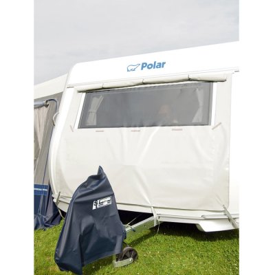 Svenska Tält - Frontskydd. Skydda husvagnen från isbildning vintertid. Välje mellan med eller utan fönster.
