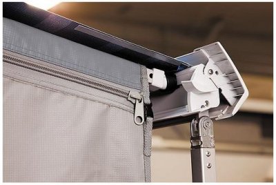 Dragkedja upptill gör att sidoväggen går att ta ned utan att montera ned påsmarkisen.